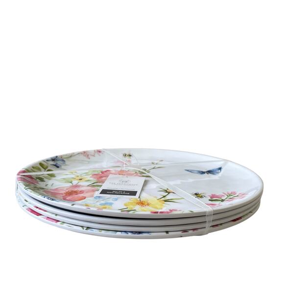 Rachel Ashwell Melamine Dinner Plate Set of 4 Spring Floral Butterfly 11in New - Picture 4 of 13